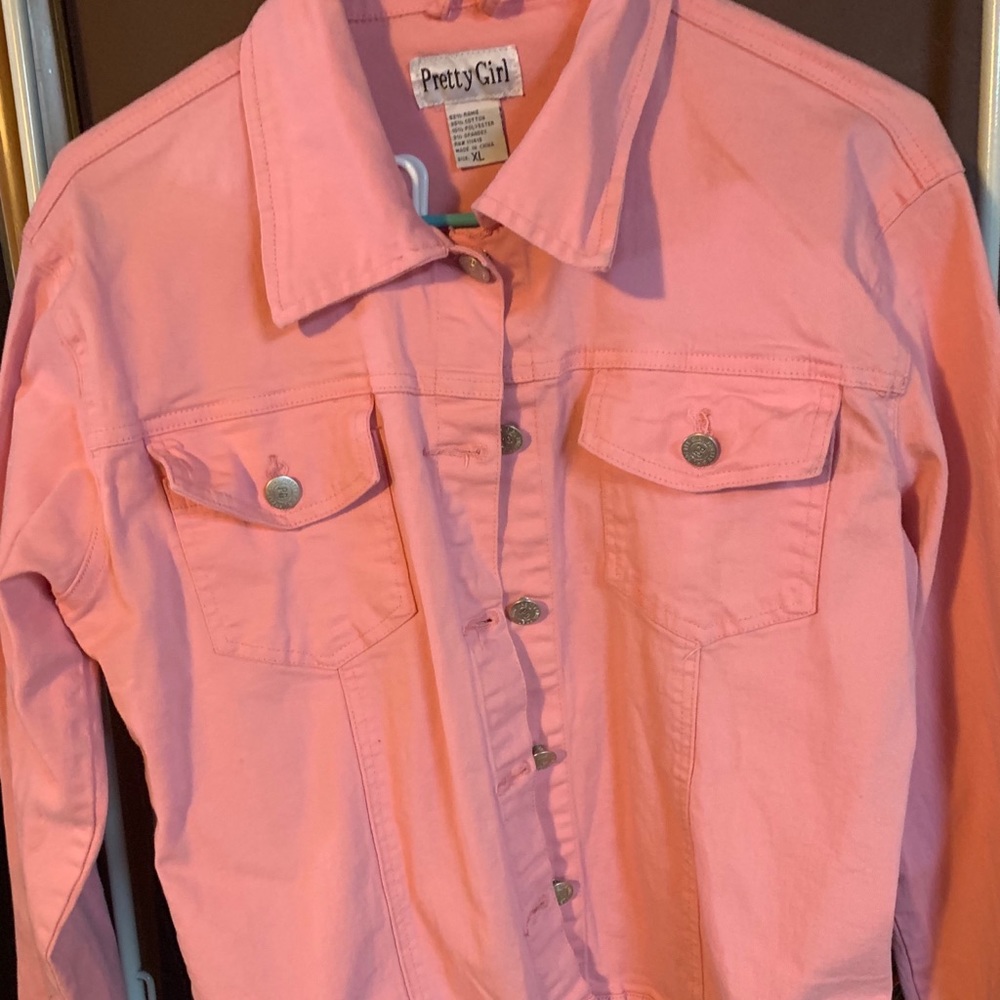 Pretty girl pink denim jacket